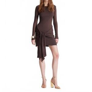 NEW NOMIA women's sheer sleeve draped front dress in koffee bean